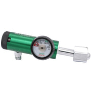 Green oxygen tank with pressure gauge on a white background