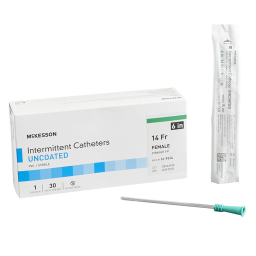 Box of Urethral Catheter McKesson Straight Tip Uncoated PVC 14 Fr. 6 Inch Length