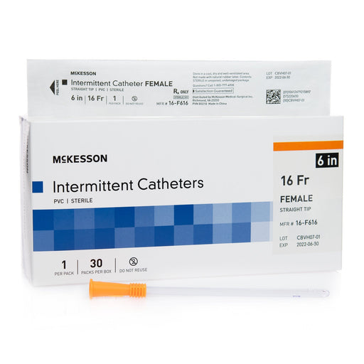 Box of McKesson intermittent catheters on a white background