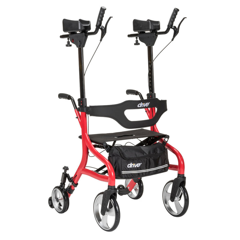 Red and black rollator with 'Drive' branding on a white background