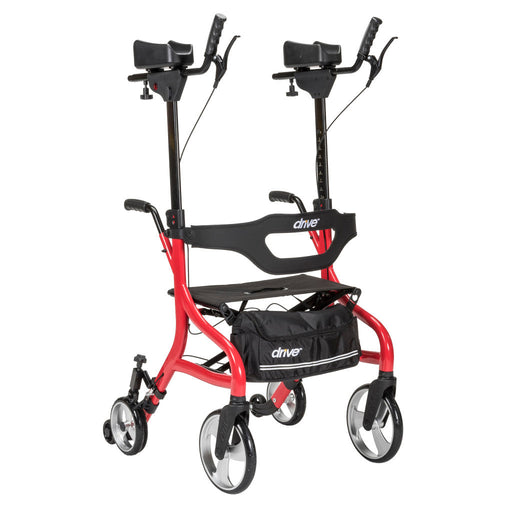Red and black rollator with 'Drive' branding on a white background