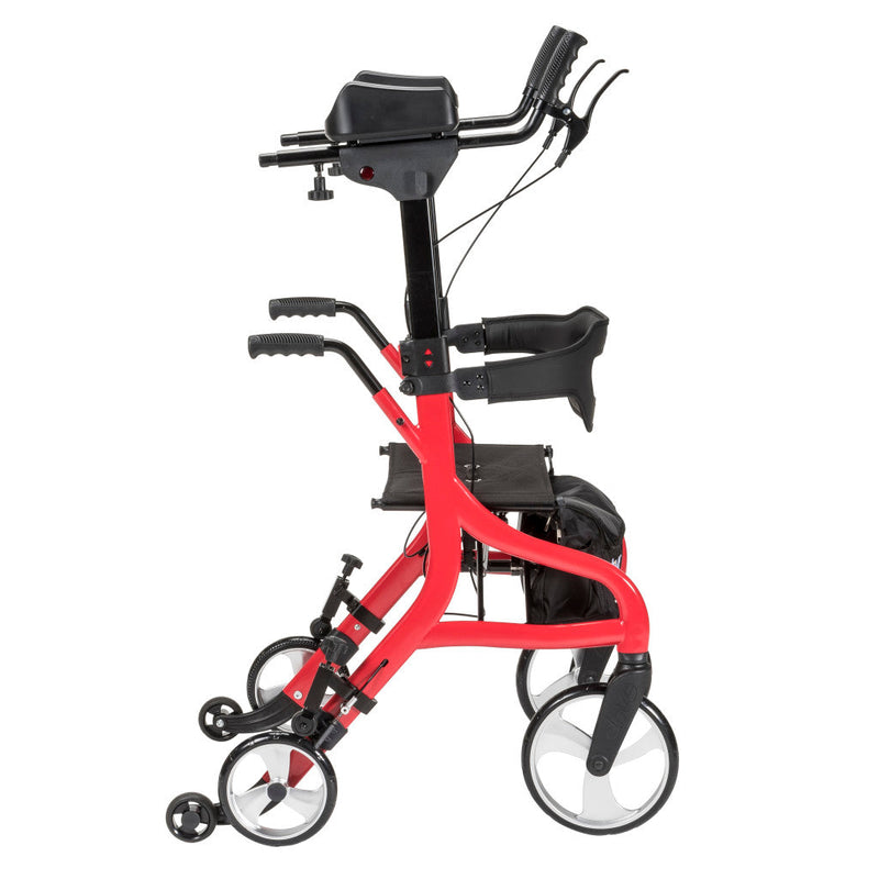 Red and black rollator on a white background
