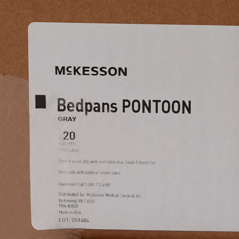 McKesson Bedpans Pontoons packaging label on a cardboard background