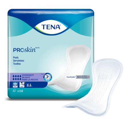TENA Proskin pads packaging with a white pad on a light blue background