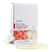 Box of McKesson Perry Latex Surgical Gloves on a white background