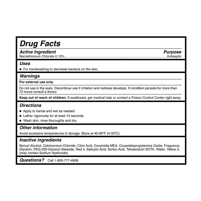 Drug facts label for soap product with active ingredient, purpose, uses, warnings, directions, and inactive ingredients listed.