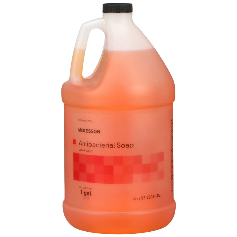 Gallon container of McKesson antibacterial soap on a white background