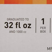 Measurement label for liquid containers, indicating graduation to 32 fl oz and 1000 cc, with '1 per box' text.