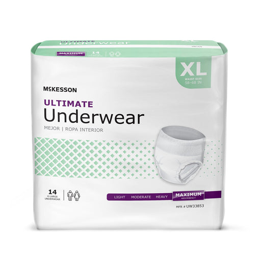 Package of McKesson Ultimate Underwear in XL size on a white background