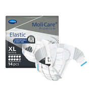 MoliCare Premium Elastic packaging with white elastic bands on a white background