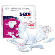 Seni Super Quatro briefs packaging with product details on a white background