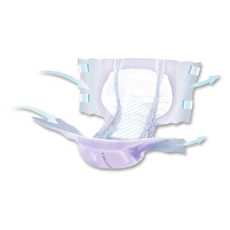 White incontinence pad with blue straps on a white background