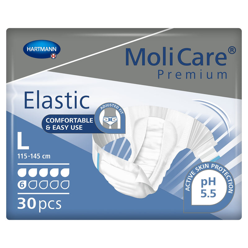 MoliCare Premium Elastic product packaging with Hartmann logo on a white background