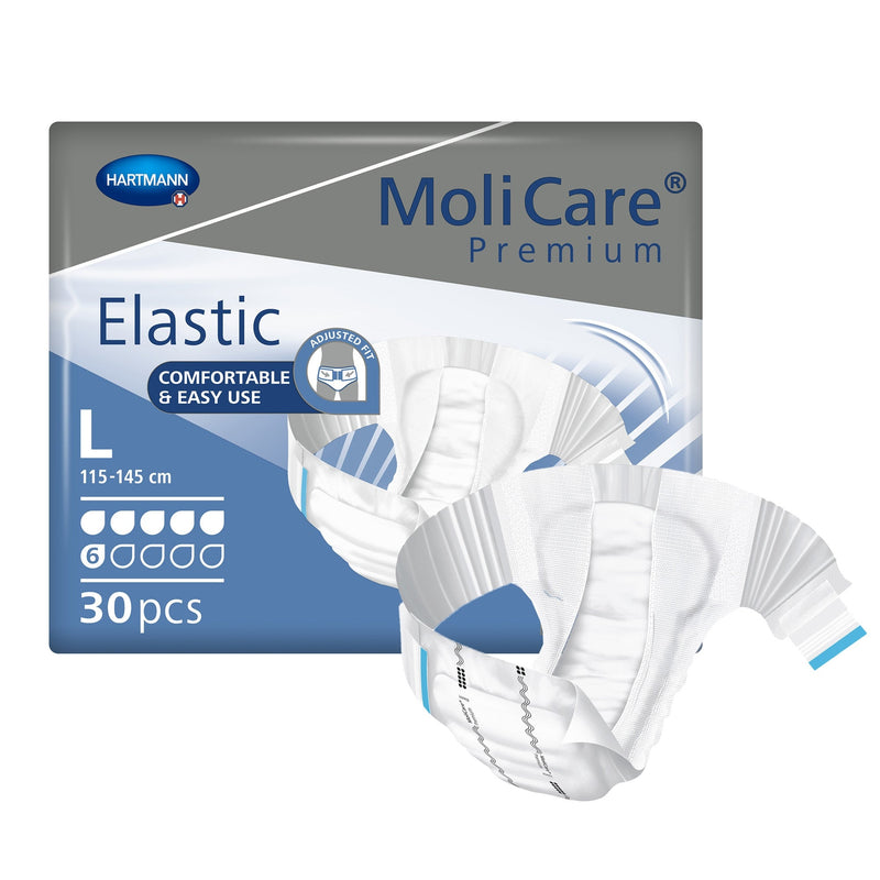 MoliCare Premium Elastic packaging with product display on a white background