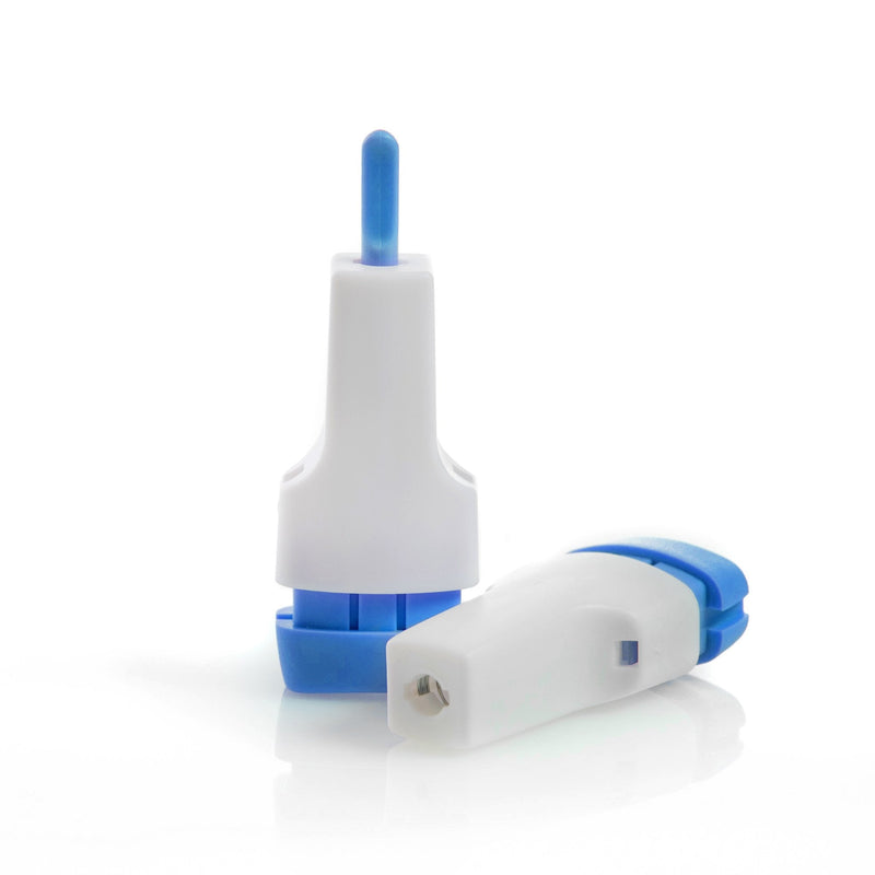 White and blue dental tool on a white background