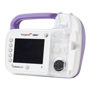 Kangaroo Omni Cardiac Monitor by Cardinal Health, featuring a white and purple body with a clear upper reservoir and a black display screen.