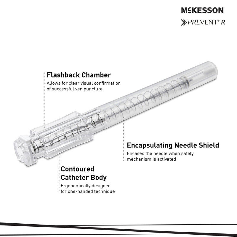 Peripheral IV Catheter McKesson Prevent® R 22 Gauge 1 Inch Polyurethane Straight Hub Blood Control Push Button Safety