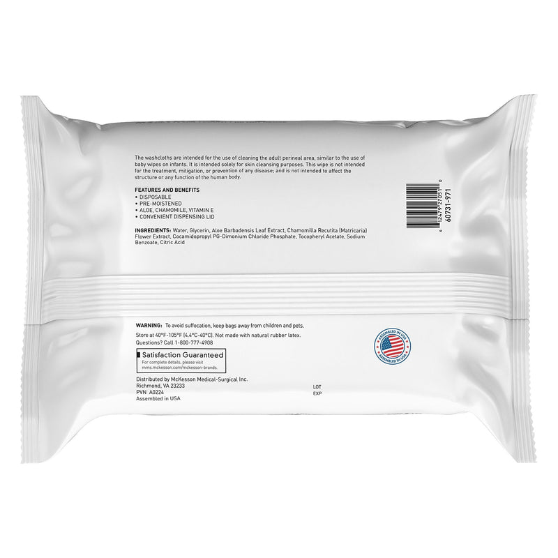 Back view of a package of wipes with text and a barcode on a white background