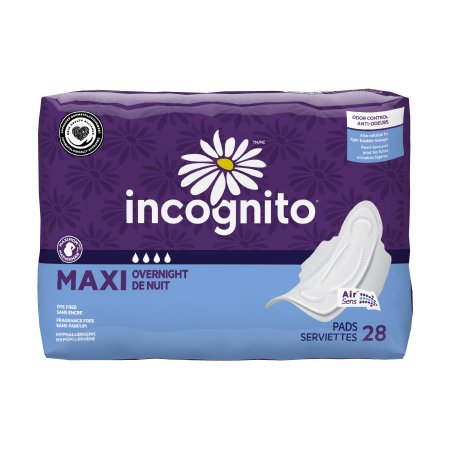Incognito maxi overnight pads packaging on a white background