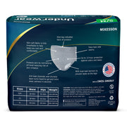 McKesson undergarment packaging with features and specifications on a white background