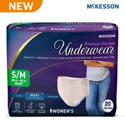 Pack of McKesson women's premium discreet underwear on a white background