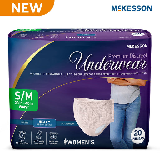 Pack of McKesson women's premium discreet underwear on a white background