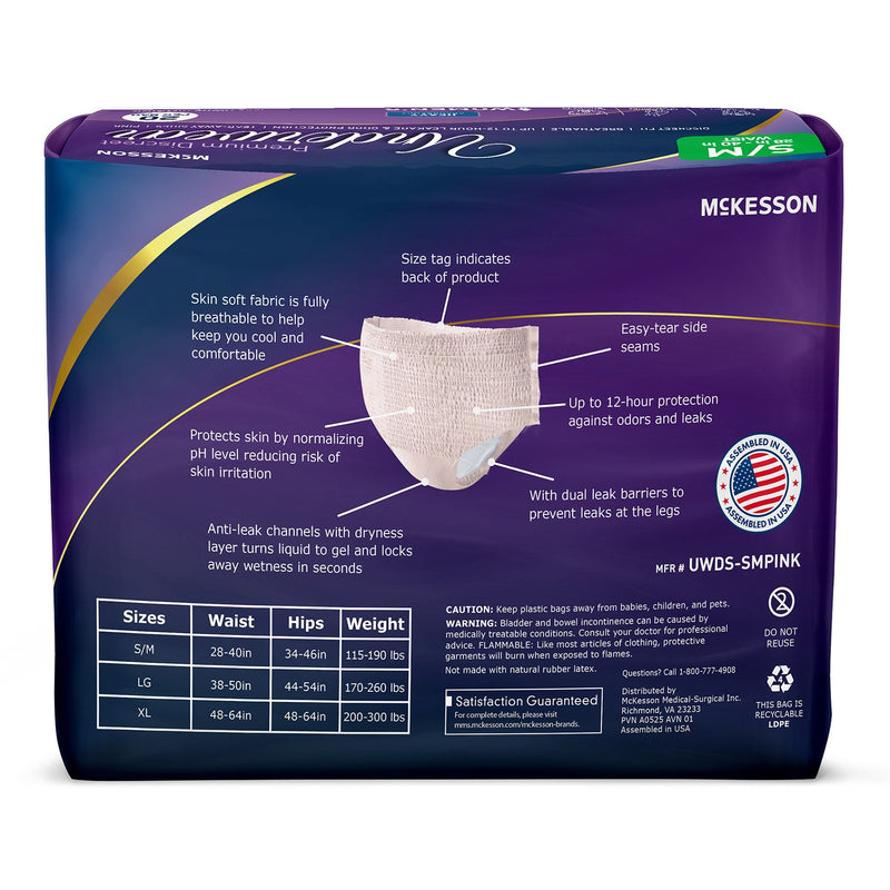 McKesson diaper package with specifications and features on a white background