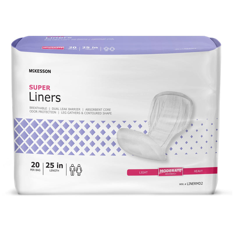 Package of McKesson super liners with purple and white design