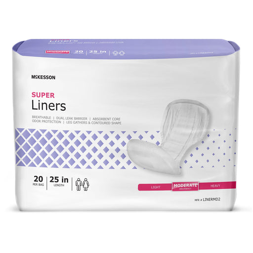 Package of McKesson super liners with purple and white design