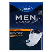 TENA Men Overnight Extra Coverage product packaging on a white background