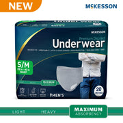 Pack of McKesson men's premium discreet underwear with packaging details.