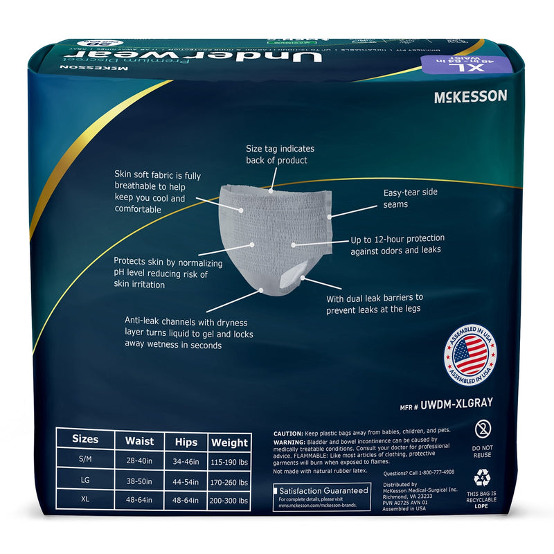 McKesson undergarment packaging with product details on a white background