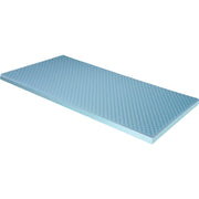 Blue foam mat with a grid pattern on a white background