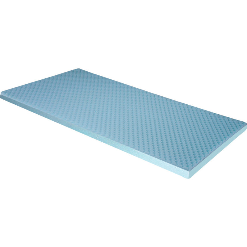 Blue foam mat with a grid pattern on a white background