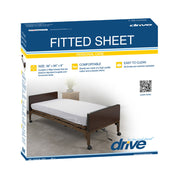 Box of Drive fitted sheet with a bed on a white background