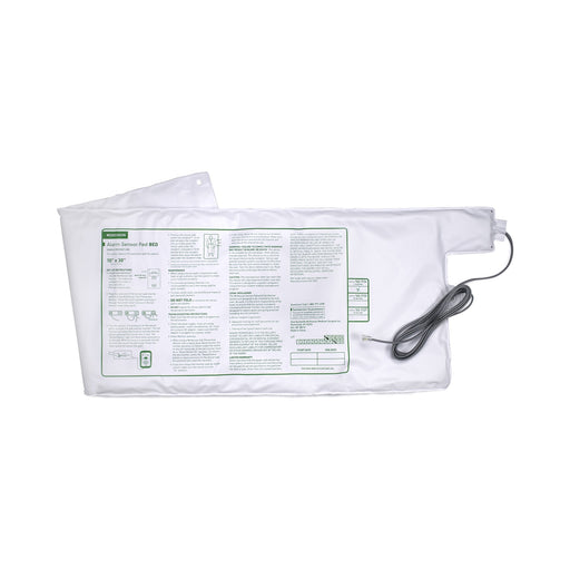 White bed sensor pad with a cable on a white background