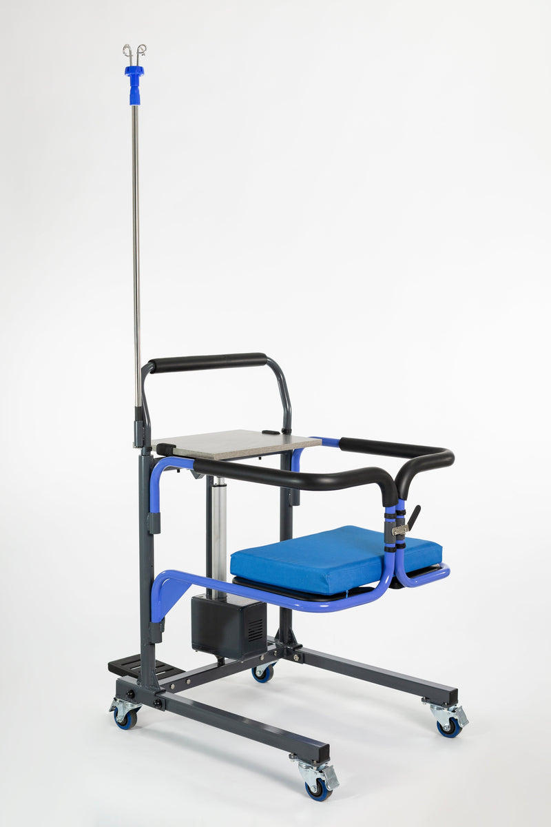 Medical cart with adjustable height and tray on a white background