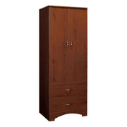 Wooden wardrobe with two doors and two drawers on a white background