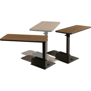 Three adjustable height tables with different finishes on a white background