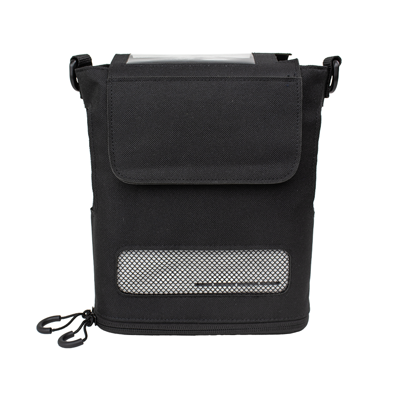 A black utility pouch with a front flap pocket, a mesh window near the bottom, and a clear top panel, shown on a plain white background.
