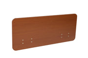 Wooden headboard with metallic fixtures on a white background
