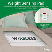 Weight sensing pad for monitoring patients on a bed with green accent