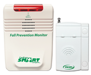 Fall prevention monitor with a remote control on a white background