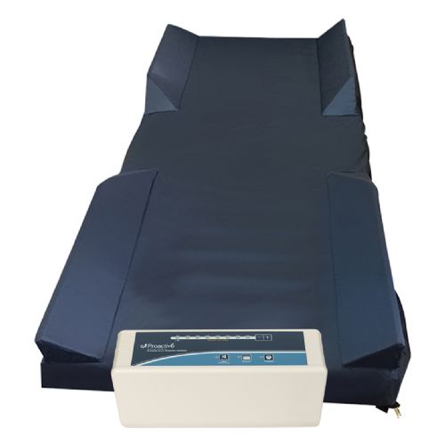 Blue heating pad with a control unit on a white background