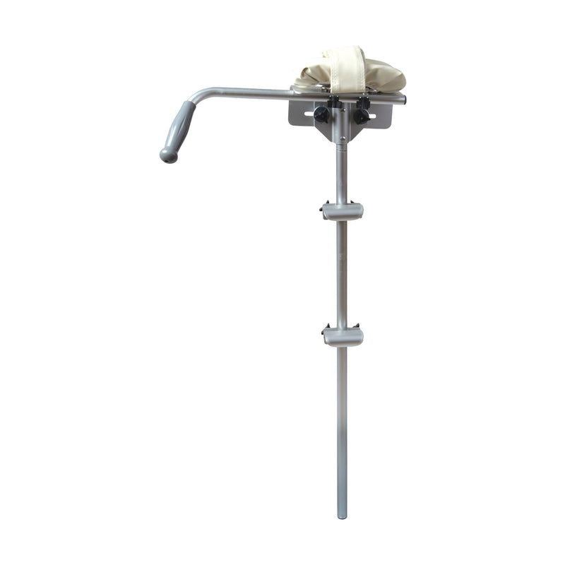 Metallic shower head with hose on a white background