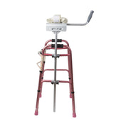 Pink walker with a white handle on a white background