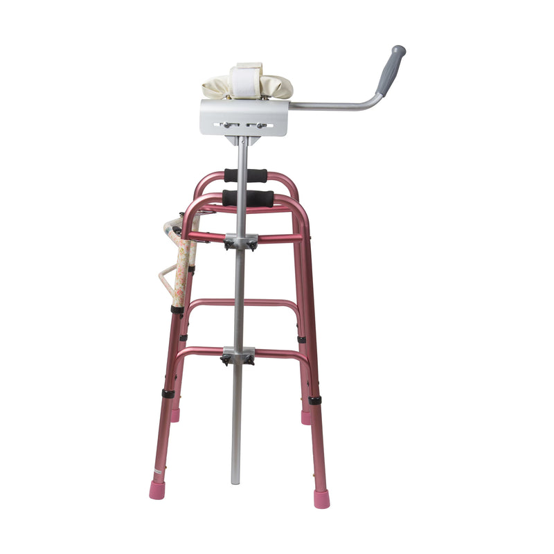 Pink walker with a white handle on a white background