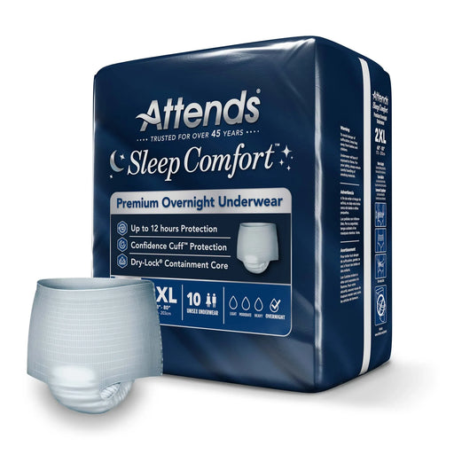 Attends Sleep Comfort premium overnight underwear packaging on a white background