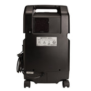 Black portable air purifier with wheels on a white background