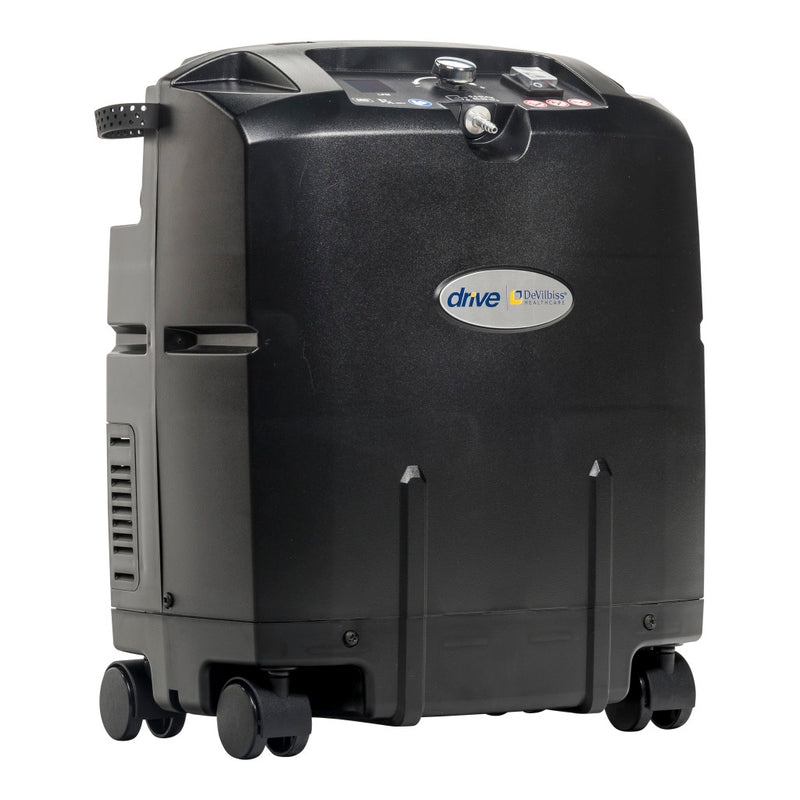 Black  oxygen concentrator with 'Drive Medical' logo on a white background